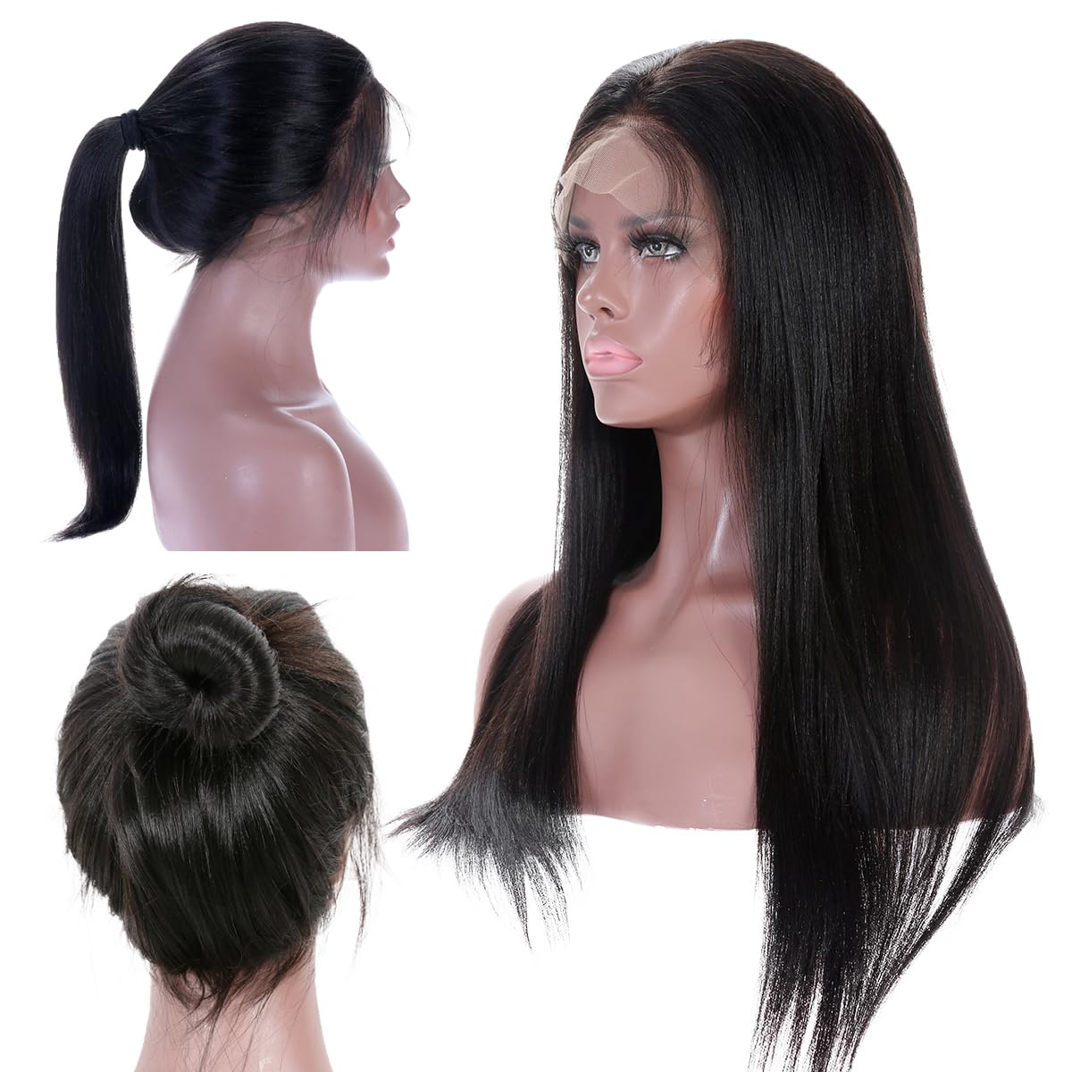 Premier 360 Lace Frontal Wig Light Yaki Straight Brazilian Remy Human Hair Wigs for Women 150% Density 360 Lace Front Wigs Pre Plucked Hairline with Baby Hair 16 inch Natural Color free part